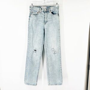 Daze High Rise Distressed Straight Jeans Light Wash